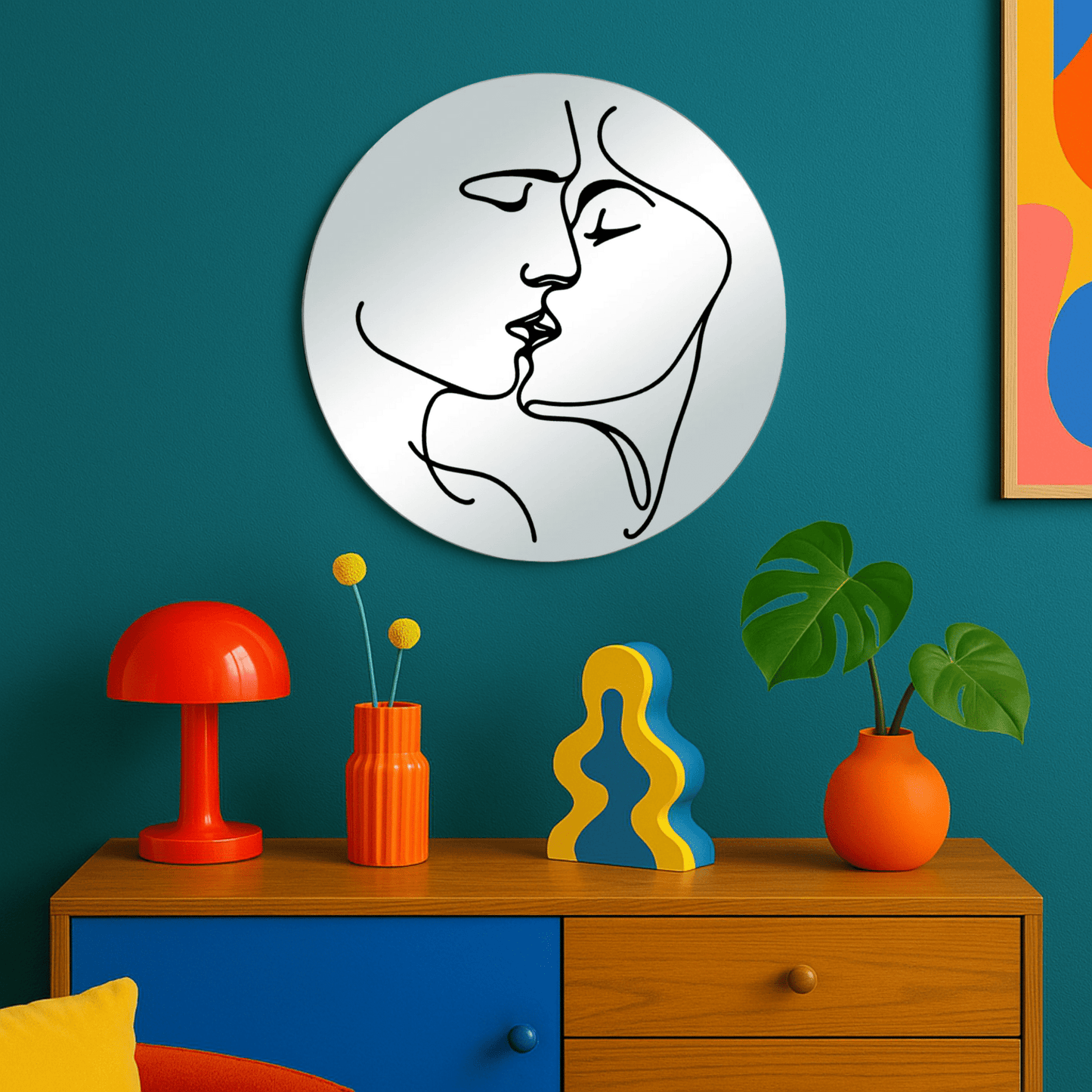 Miroir mural - LineArt Kiss - double éclat