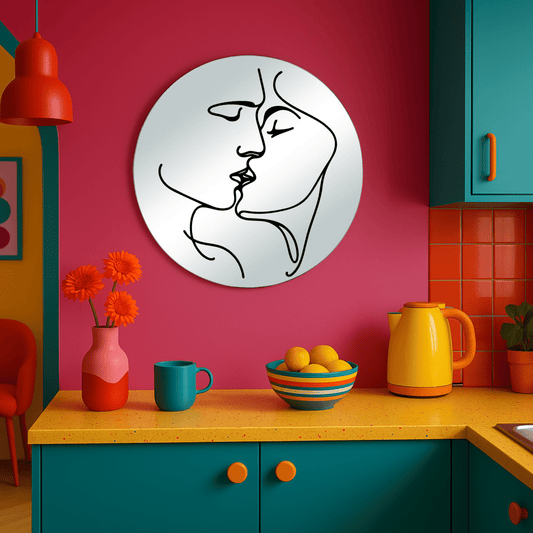 Miroir mural - LineArt Kiss - double éclat